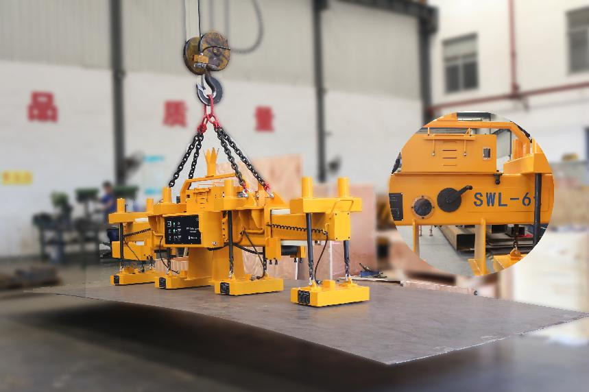 伸縮梁電永磁吸盤吊具，一套吊具吊裝不同規格鋼闆